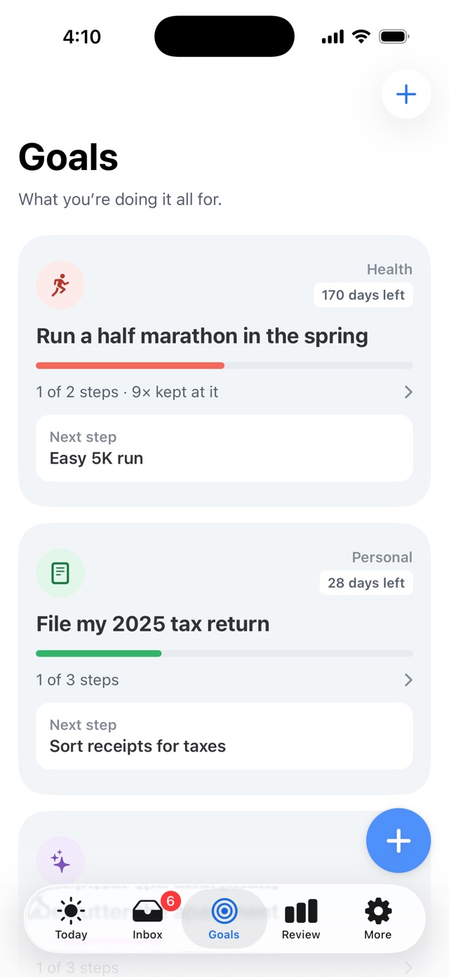 Goals with progress bars and the next step